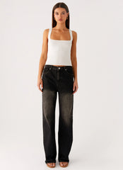 Back Again Straight Leg Denim Jeans - Acid Charcoal