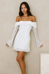 Secret Smile Lace Off Shoulder Mini Dress White