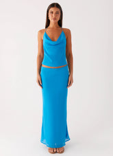Another Life Chiffon Maxi Skirt - Turquoise