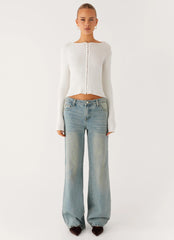 Wonderwall Lace Up Long Sleeve Top - White