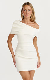 Kairose Mini Dress - Asymmetrical Sleeve Dress in White