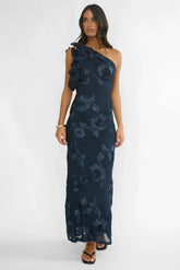 Deanna One-Shoulder Ruffle Maxi Dress Floral Navy