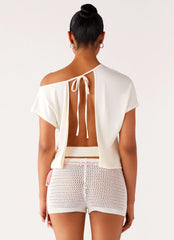 Mahana Crochet Mini Shorts - Ivory Pink