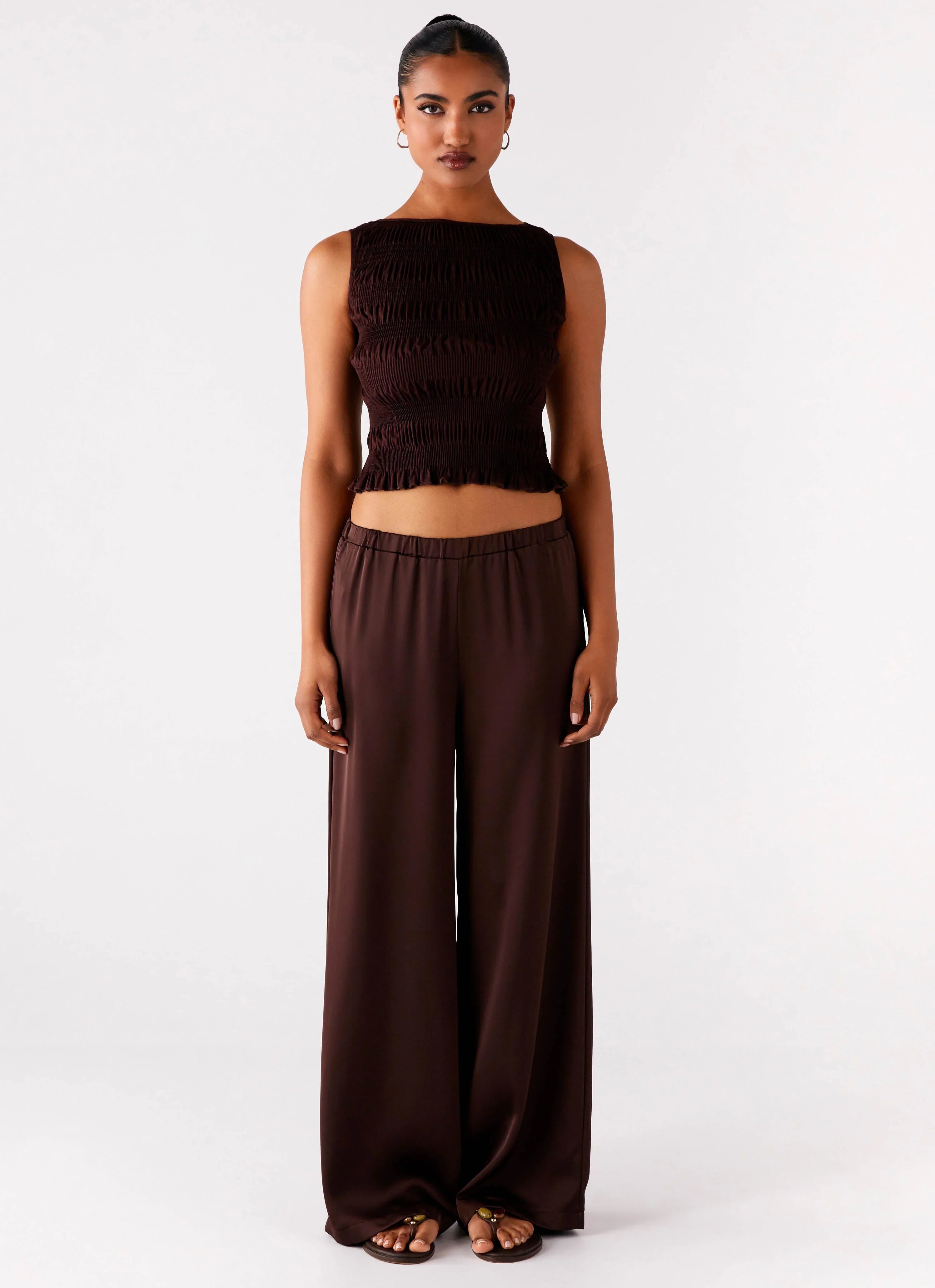 Palm Cove Satin Pants - Chocolate