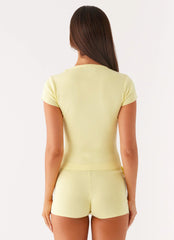 Angela Button Up Knit Top - Yellow