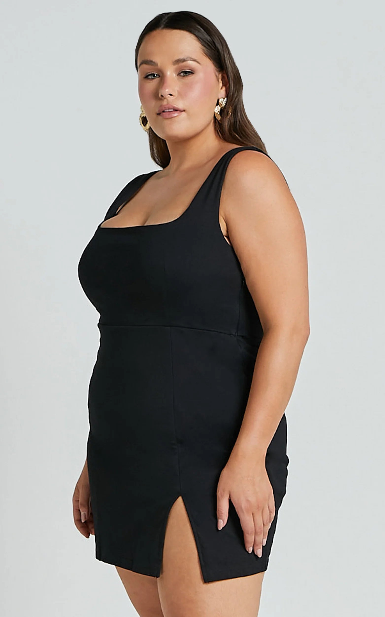 Hughes Mini Dress - Square Neck Dress in Black
